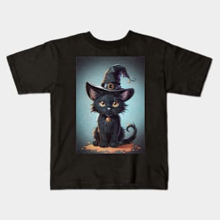 Halloween Witch Kitten Kids T-Shirt